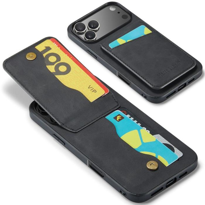 FIERRE SHANN - FIERRE SHANN iPhone 17 Pro Fodral Card Holder Äkta läder - Svart