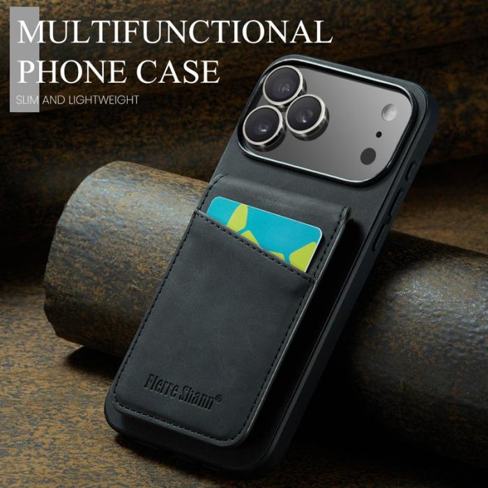 FIERRE SHANN - FIERRE SHANN iPhone 17 Pro Fodral Card Holder Äkta läder - Svart