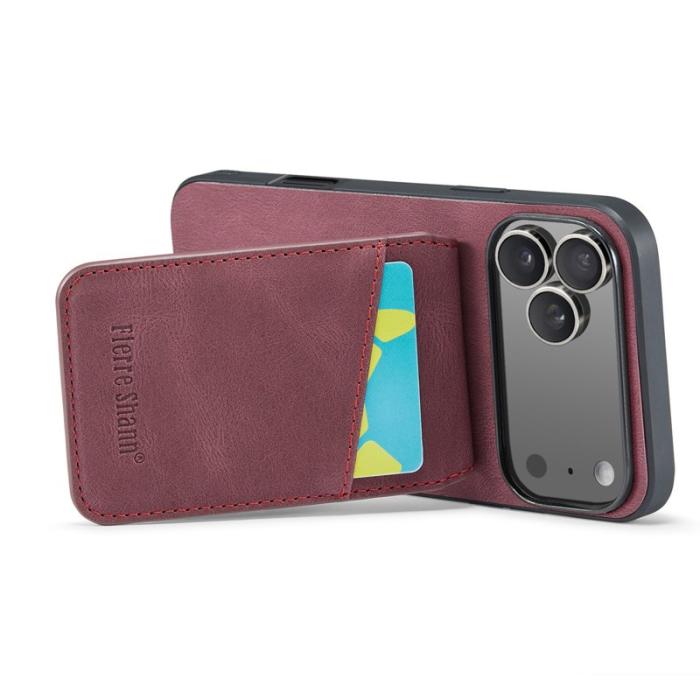 FIERRE SHANN - FIERRE SHANN iPhone 17 Pro Fodral Card Holder Äkta läder - Vinröd