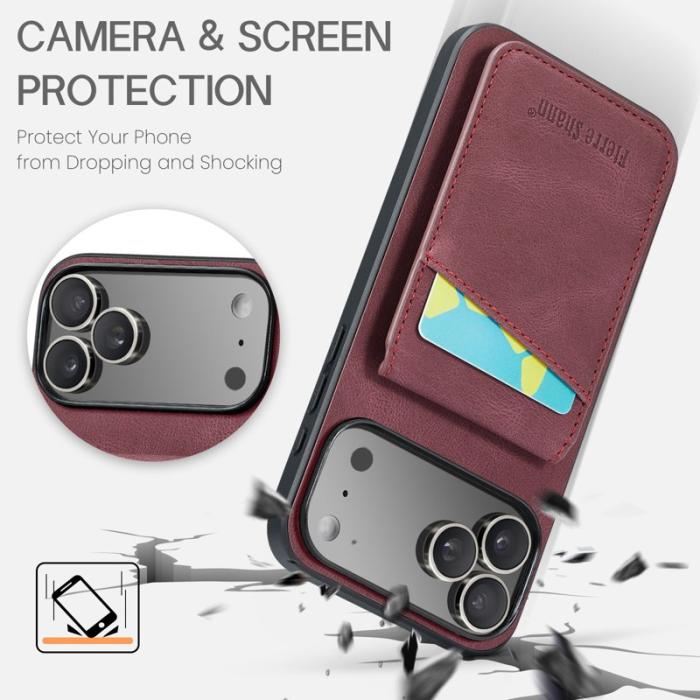 FIERRE SHANN - FIERRE SHANN iPhone 17 Pro Fodral Card Holder Äkta läder - Vinröd