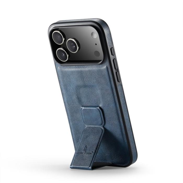 FIERRE SHANN - FIERRE SHANN iPhone 17 Pro Fodral Kickstand Äkta läder - Blå