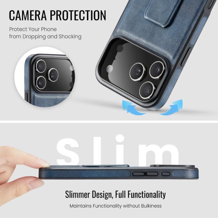 FIERRE SHANN - FIERRE SHANN iPhone 17 Pro Fodral Kickstand Äkta läder - Blå