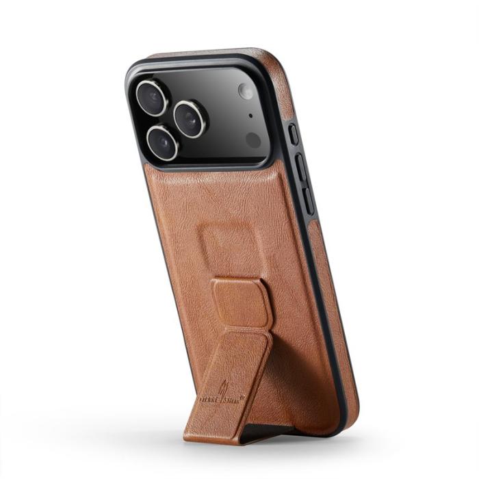 FIERRE SHANN - FIERRE SHANN iPhone 17 Pro Fodral Kickstand Äkta läder - Brun