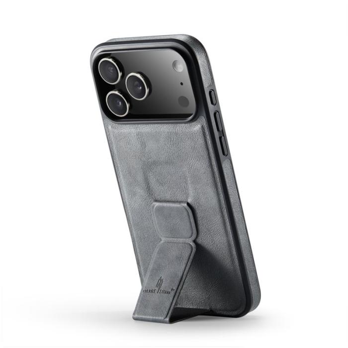 FIERRE SHANN - FIERRE SHANN iPhone 17 Pro Fodral Kickstand Äkta läder - Grå