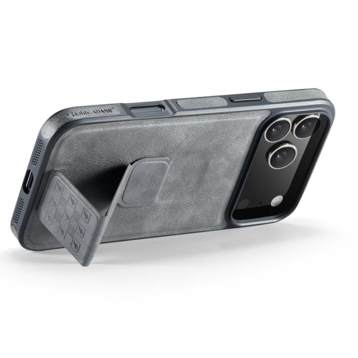 FIERRE SHANN - FIERRE SHANN iPhone 17 Pro Fodral Kickstand Äkta läder - Grå