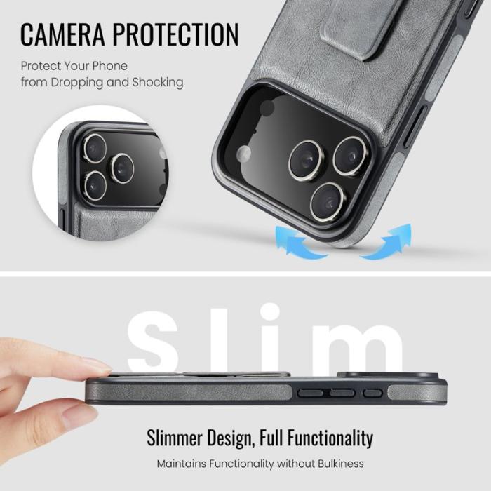 FIERRE SHANN - FIERRE SHANN iPhone 17 Pro Fodral Kickstand Äkta läder - Grå