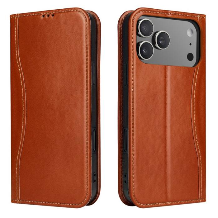 FIERRE SHANN - FIERRE SHANN iPhone 17 Pro Fodral Wallet Äkta läder - Brun