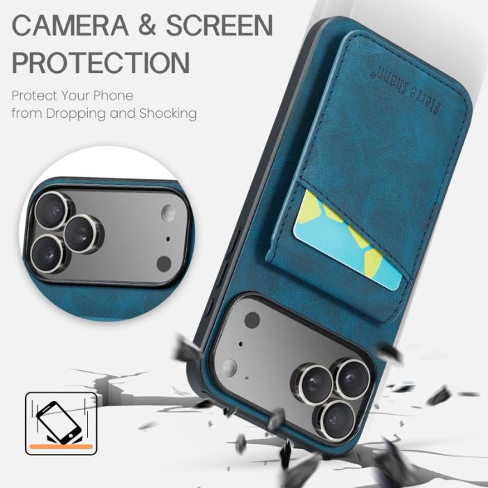 FIERRE SHANN - FIERRE SHANN iPhone 17 Pro Max Fodral Äkta läder - Blå