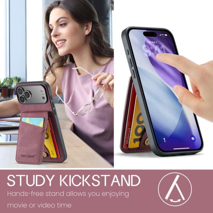 FIERRE SHANN - FIERRE SHANN iPhone 17 Pro Max Fodral Äkta läder - Vinröd