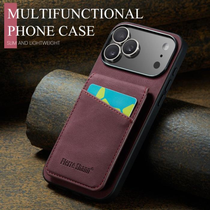 FIERRE SHANN - FIERRE SHANN iPhone 17 Pro Max Fodral Äkta läder - Vinröd