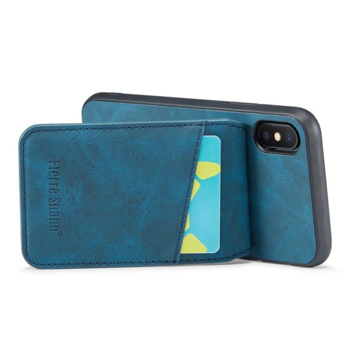 FIERRE SHANN - FIERRE SHANN Kickstand Fodral för iPhone XS Max PU Läder - Blå