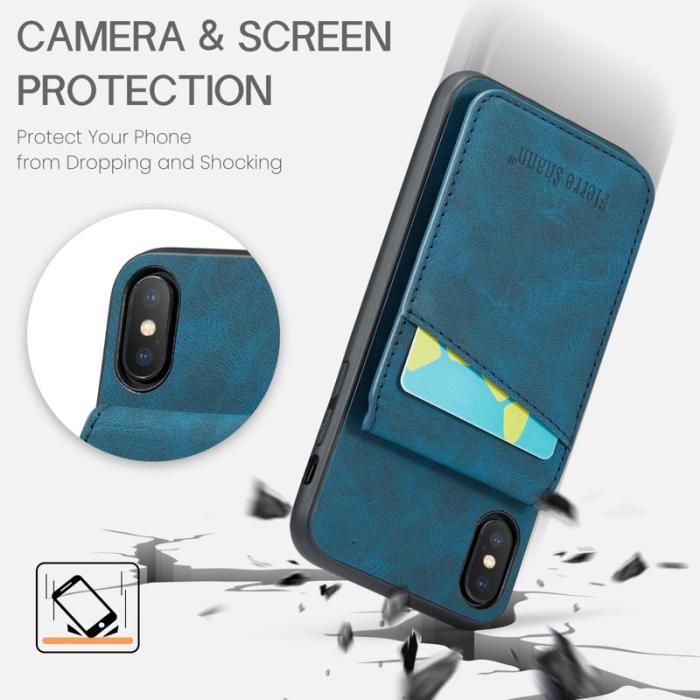 FIERRE SHANN - FIERRE SHANN Kickstand Fodral för iPhone XS Max PU Läder - Blå