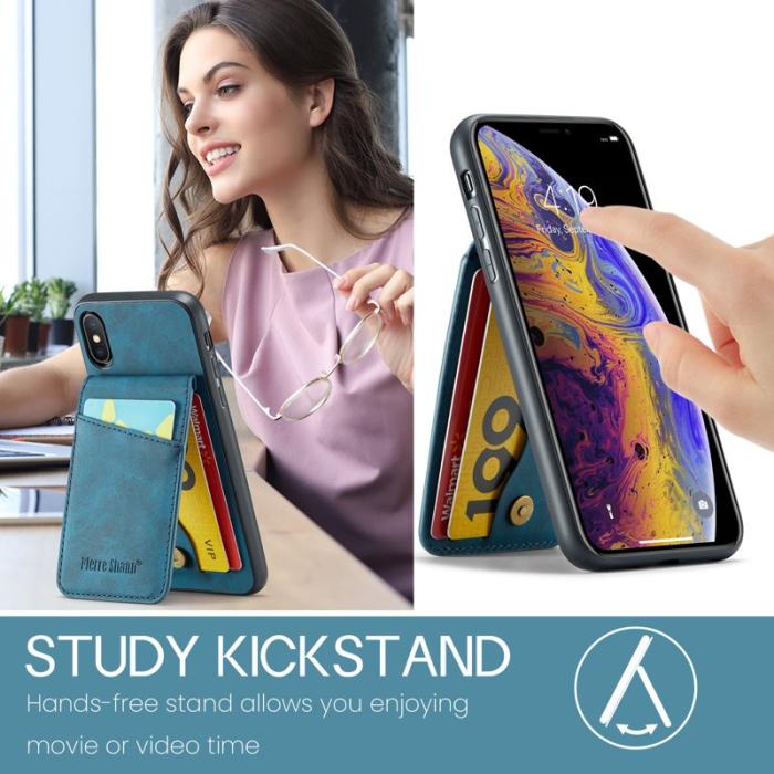 FIERRE SHANN - FIERRE SHANN Kickstand Fodral för iPhone XS Max PU Läder - Blå