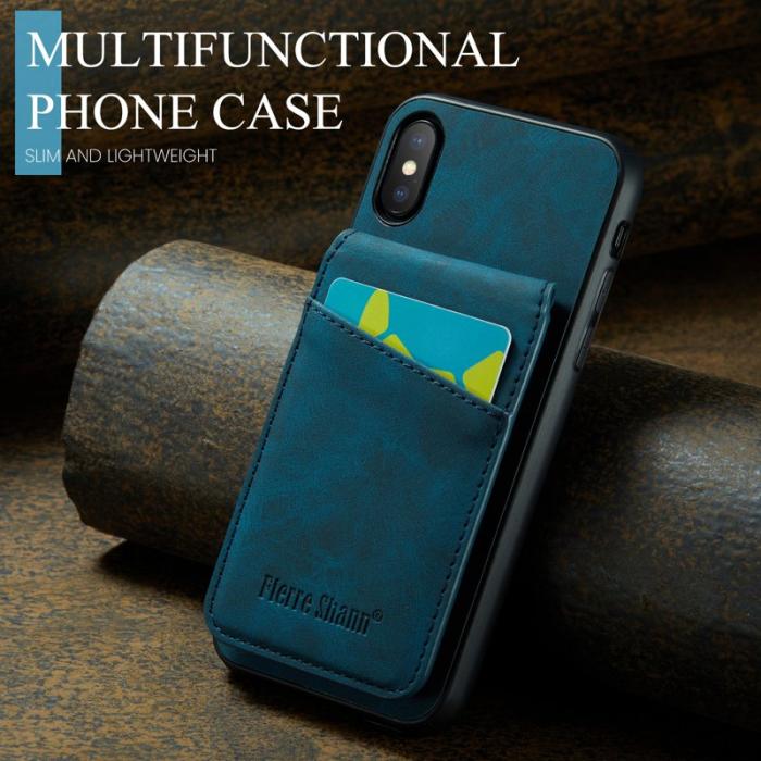 FIERRE SHANN - FIERRE SHANN Kickstand Fodral för iPhone XS Max PU Läder - Blå