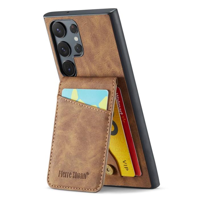 FIERRE SHANN - FIERRE SHANN Kickstand Fodral Samsung Galaxy S22 Ultra 5G - Brun
