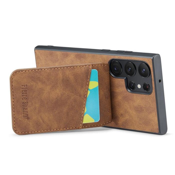 FIERRE SHANN - FIERRE SHANN Kickstand Fodral Samsung Galaxy S22 Ultra 5G - Brun