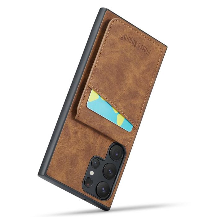 FIERRE SHANN - FIERRE SHANN Kickstand Fodral Samsung Galaxy S22 Ultra 5G - Brun