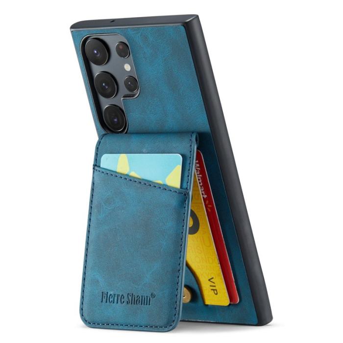 FIERRE SHANN - FIERRE SHANN Kickstand Fodral Samsung Galaxy S22 Ultra 5G - Läder - Blå