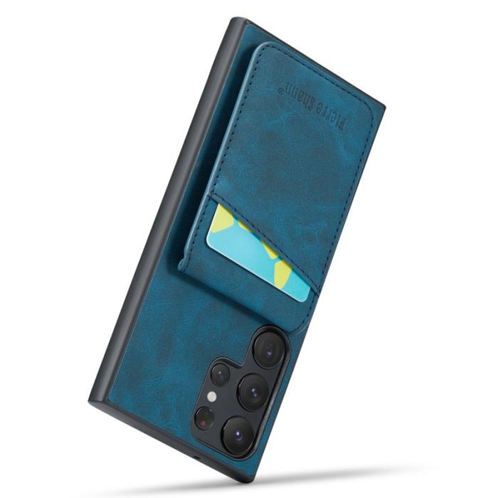 FIERRE SHANN - FIERRE SHANN Kickstand Fodral Samsung Galaxy S22 Ultra 5G - Läder - Blå