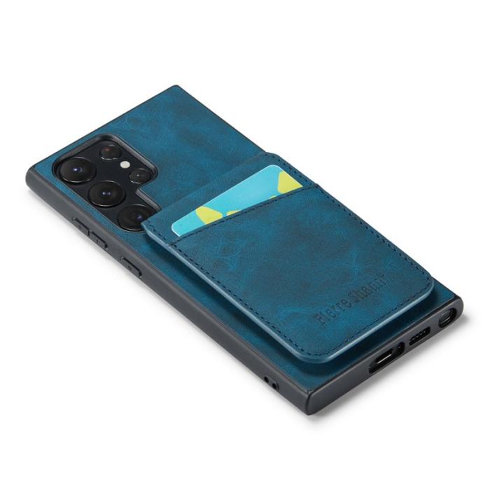 FIERRE SHANN - FIERRE SHANN Kickstand Fodral Samsung Galaxy S22 Ultra 5G - Läder - Blå