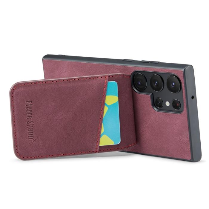 FIERRE SHANN - FIERRE SHANN Kickstand Fodral Samsung Galaxy S22 Ultra 5G - Röd