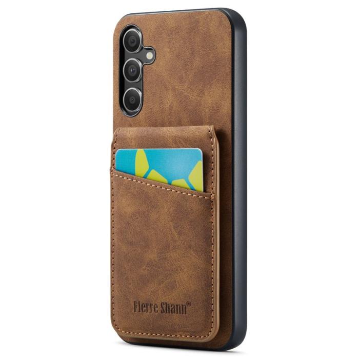 FIERRE SHANN - FIERRE SHANN Samsung Galaxy A14 Fodral PU Läder - Brun