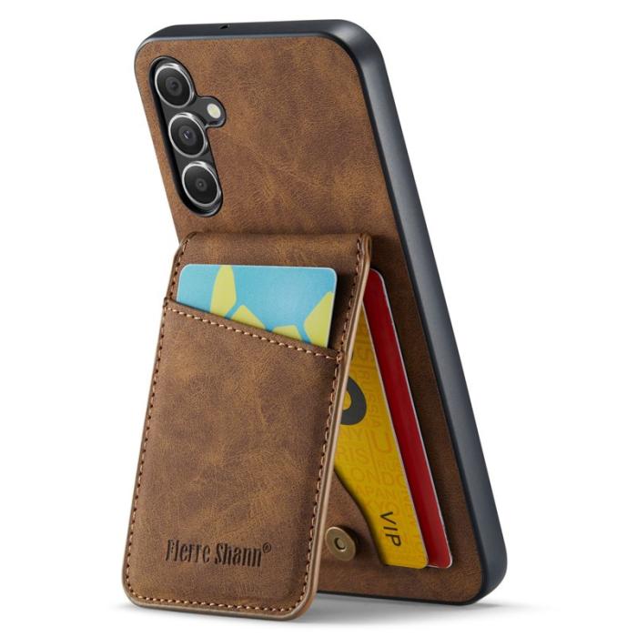 FIERRE SHANN - FIERRE SHANN Samsung Galaxy A14 Fodral PU Läder - Brun