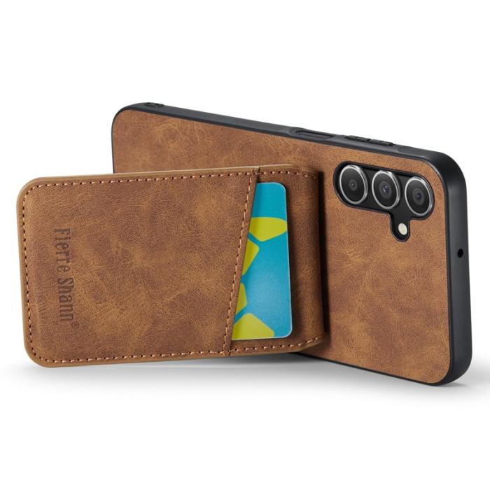 FIERRE SHANN - FIERRE SHANN Samsung Galaxy A14 Fodral PU Läder - Brun