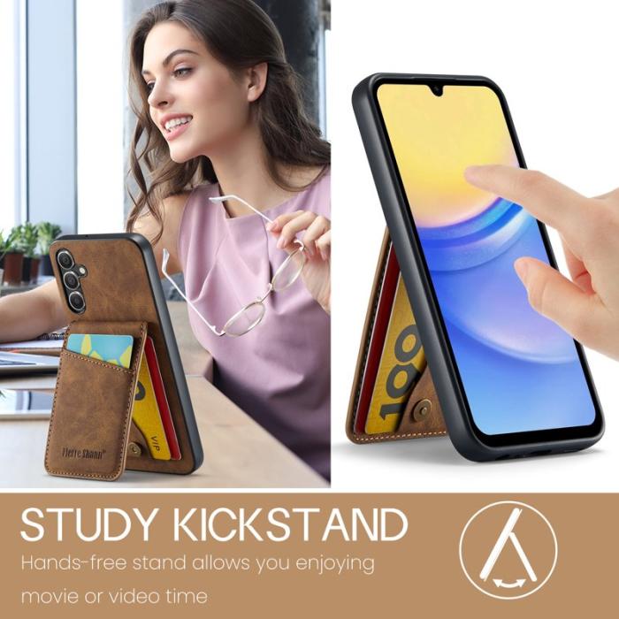 FIERRE SHANN - FIERRE SHANN Samsung Galaxy A14 Fodral PU Läder - Brun