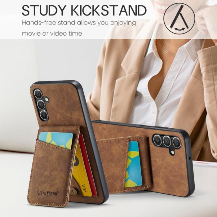 FIERRE SHANN - FIERRE SHANN Samsung Galaxy A14 Fodral PU Läder - Brun