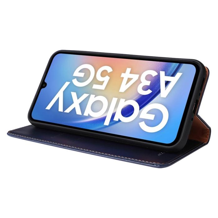 FIERRE SHANN - FIERRE SHANN Samsung Galaxy A34 5G Fodral PU Läder - Blå