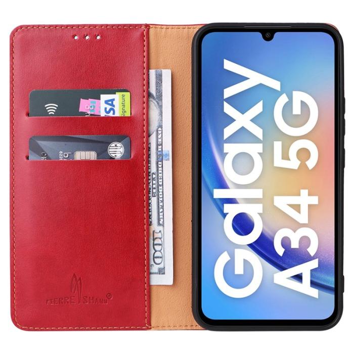 FIERRE SHANN - FIERRE SHANN Samsung Galaxy A34 5G Fodral PU Läder - Röd