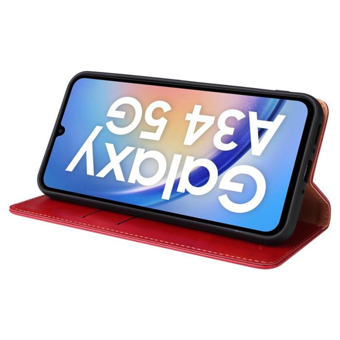 FIERRE SHANN - FIERRE SHANN Samsung Galaxy A34 5G Fodral PU Läder - Röd