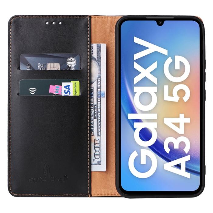 FIERRE SHANN - FIERRE SHANN Samsung Galaxy A34 5G Fodral PU Läder - Svart