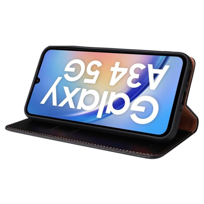 FIERRE SHANN - FIERRE SHANN Samsung Galaxy A34 5G Fodral PU Läder - Svart