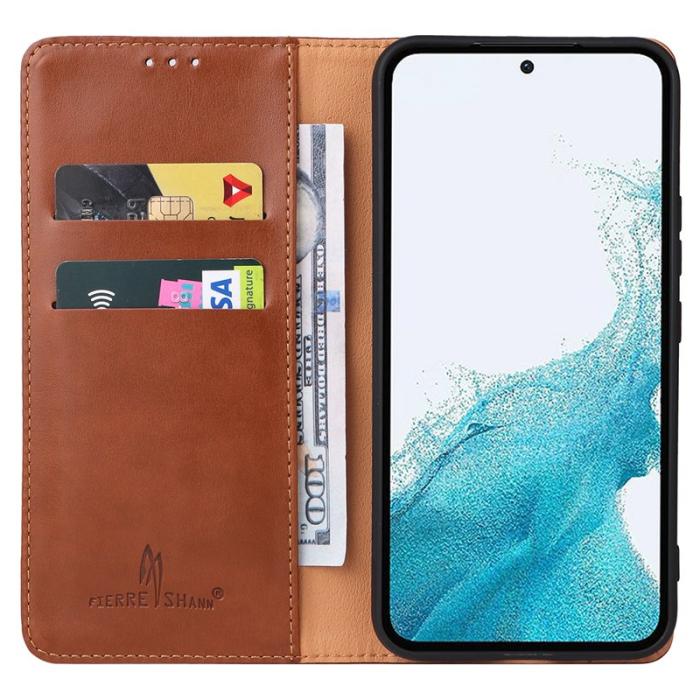 FIERRE SHANN - FIERRE SHANN Samsung Galaxy A54 5G Fodral PU Läder - Brun