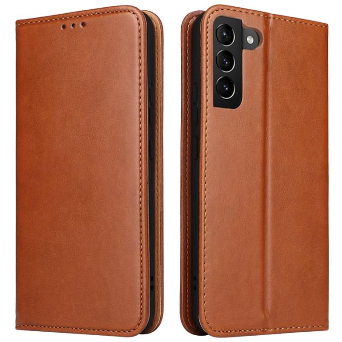 FIERRE SHANN - FIERRE SHANN Samsung Galaxy S22 5G Fodral PU Läder - Brun
