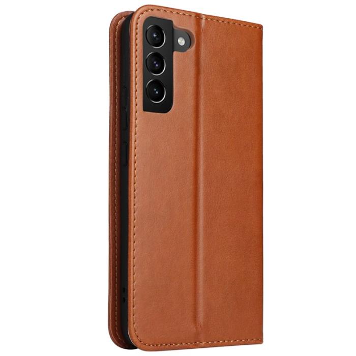 FIERRE SHANN - FIERRE SHANN Samsung Galaxy S22 5G Fodral PU Läder - Brun