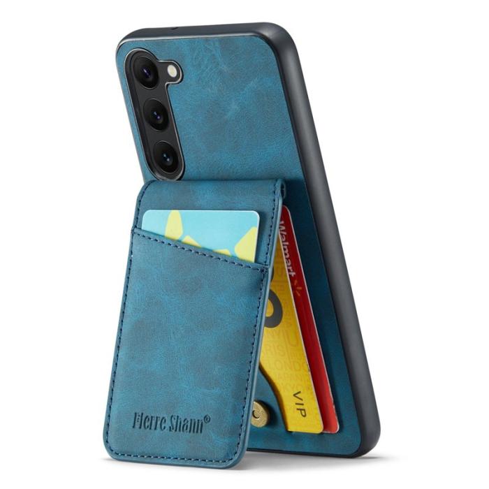 FIERRE SHANN - FIERRE SHANN Samsung Galaxy S22+ Fodral Kickstand PU Läder - Blå