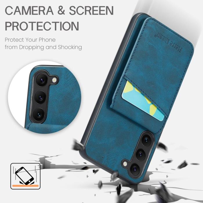 FIERRE SHANN - FIERRE SHANN Samsung Galaxy S22+ Fodral Kickstand PU Läder - Blå