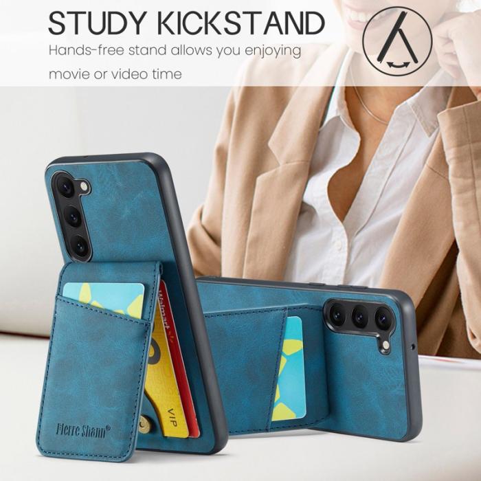 FIERRE SHANN - FIERRE SHANN Samsung Galaxy S22+ Fodral Kickstand PU Läder - Blå