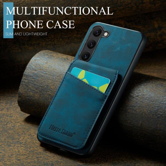 FIERRE SHANN - FIERRE SHANN Samsung Galaxy S22+ Fodral Kickstand PU Läder - Blå