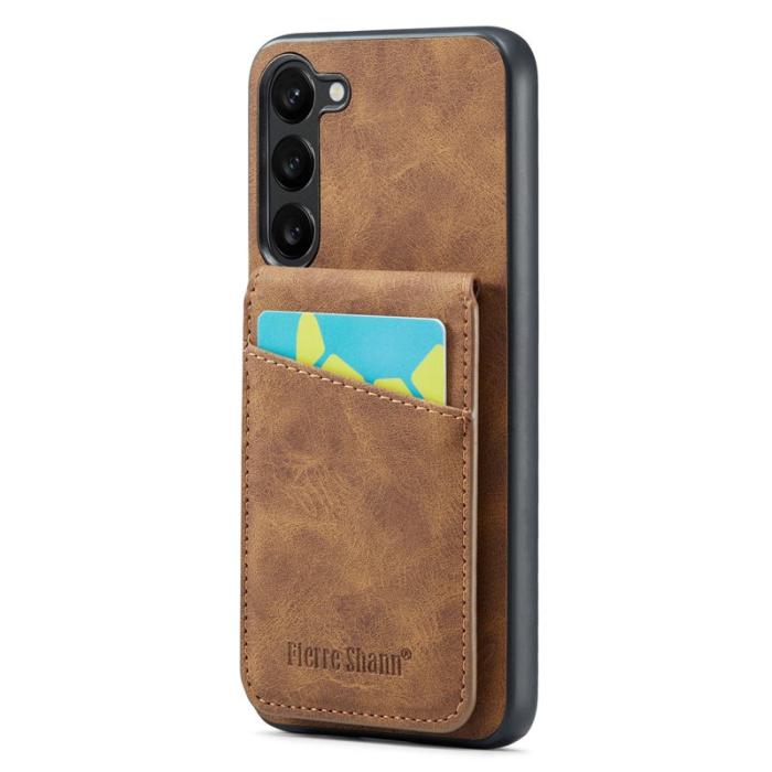 FIERRE SHANN - FIERRE SHANN Samsung Galaxy S22+ Fodral Kickstand PU Läder - Brun