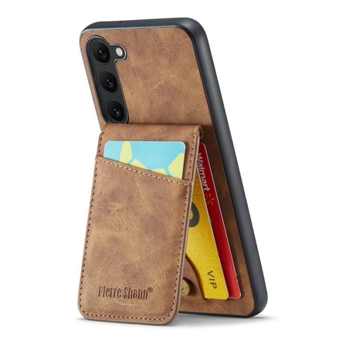 FIERRE SHANN - FIERRE SHANN Samsung Galaxy S22+ Fodral Kickstand PU Läder - Brun