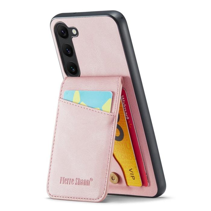 FIERRE SHANN - FIERRE SHANN Samsung Galaxy S22+ Fodral Kickstand PU Läder - Pink