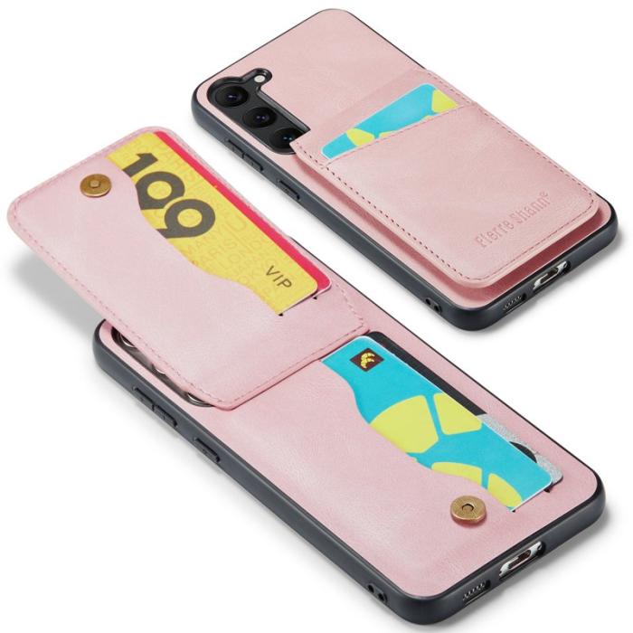 FIERRE SHANN - FIERRE SHANN Samsung Galaxy S22+ Fodral Kickstand PU Läder - Pink