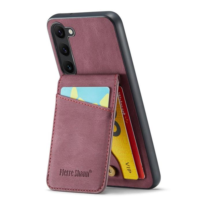 FIERRE SHANN - FIERRE SHANN Samsung Galaxy S22+ Fodral Kickstand PU Läder - Röd