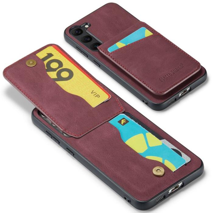 FIERRE SHANN - FIERRE SHANN Samsung Galaxy S22+ Fodral Kickstand PU Läder - Röd