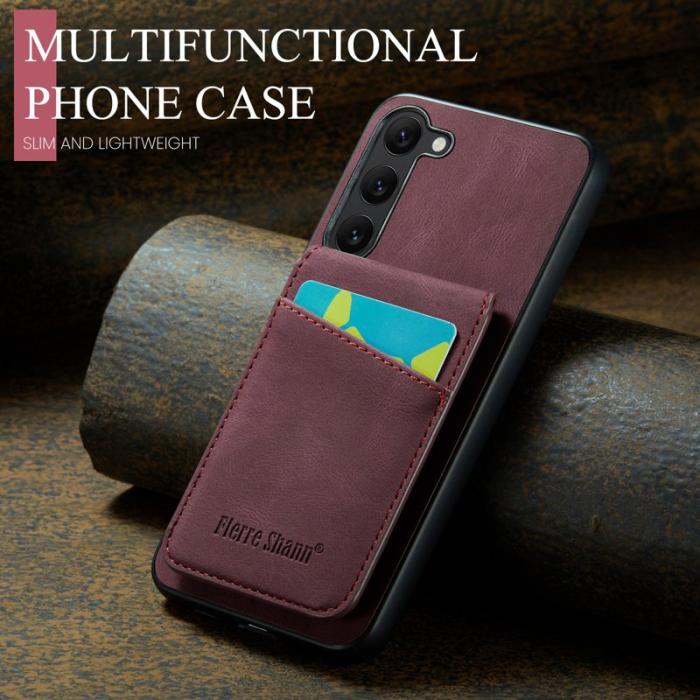 FIERRE SHANN - FIERRE SHANN Samsung Galaxy S22+ Fodral Kickstand PU Läder - Röd