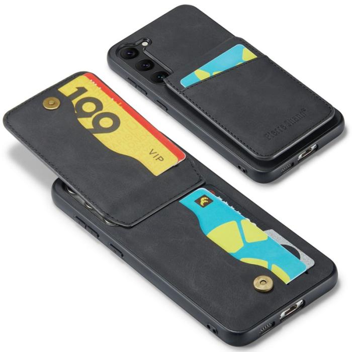 FIERRE SHANN - FIERRE SHANN Samsung Galaxy S22+ Fodral Kickstand PU Läder - Svart